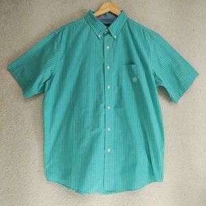 Chaps Shirt Mens XL Short Sleeve Button Down Green Check Pocket Logo